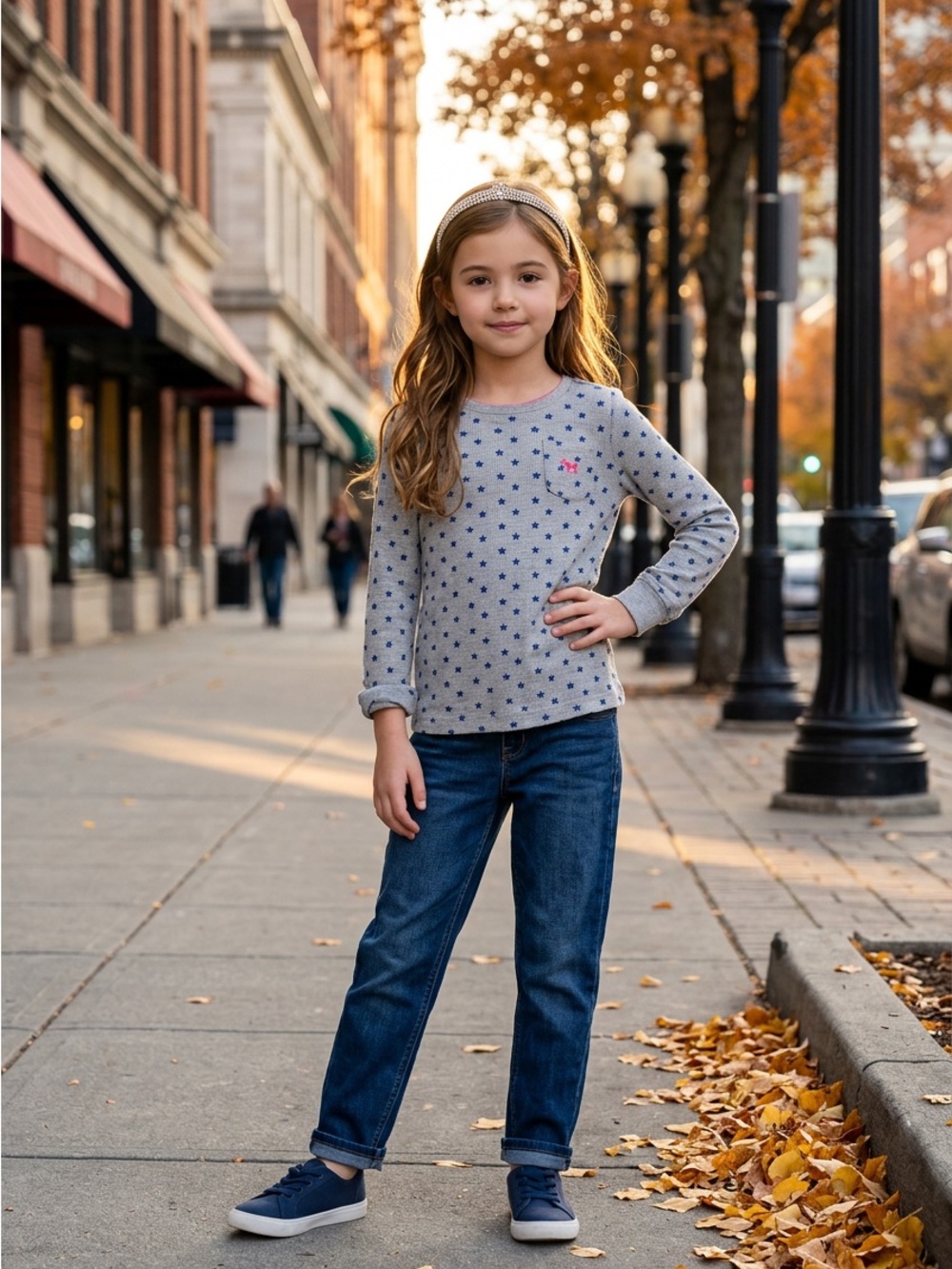 Mini Boden Grey Long Sleeve Star Print Tee with Pink Accent 9-10 years
